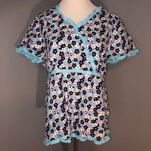 Koi Floral Ruffle Scrub Top XL